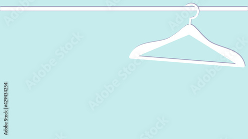 White coat hanger on a white bar. Vector illustration with a blue background for your text. Background for design flyers, store banners, sale season, store ads