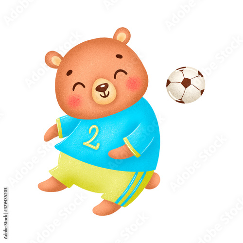 Soccer bear isolated on white background. Soccer animals.