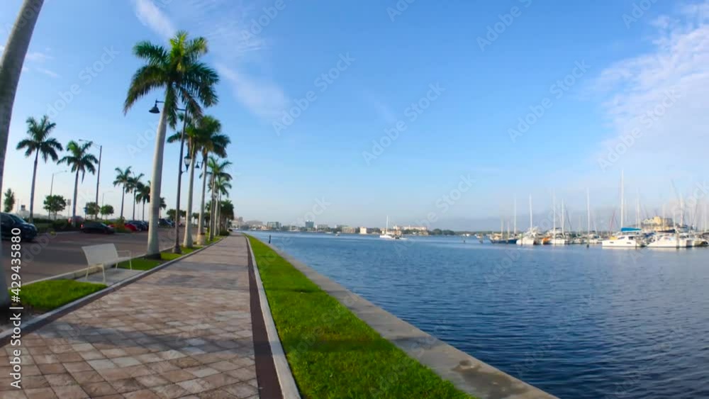 Walkway along Manatee River at Palmetto Florida in the morning Walkway along Manatee River at Palmetto Florida in the morning