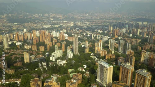 Aerial View of Brick Apartment Buildings in Medellin, Colombia. Truck Right photo