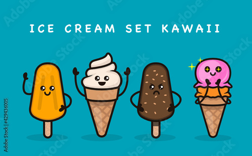 Set of cute ice cream mascot design illustration