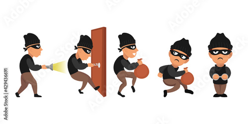 Set of thief robbery character design illustration