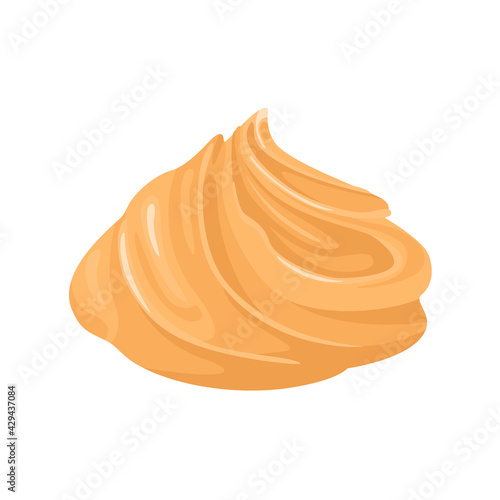 Peanut butter swirl or caramel cream portion isolated on white background. Vector illustration of sweet mousse in cartoon flat style. Food icon.