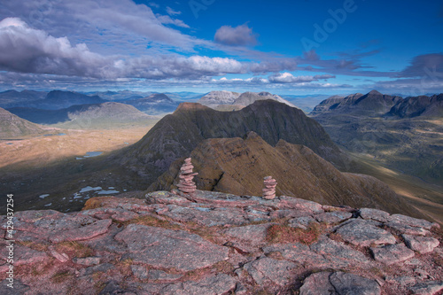 view of the Torridon mountains and landscape from Beinn Alligin, northwest Scotland, uk.