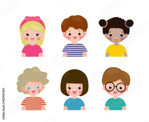Set of diverse kids isolated on white background, Different nationalities and dress styles. European children, America's Children, Asian children,African children, happy children,Vector Illustration