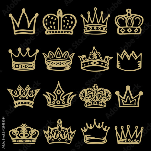 Royal Gold Crown Doodle Vector Collection