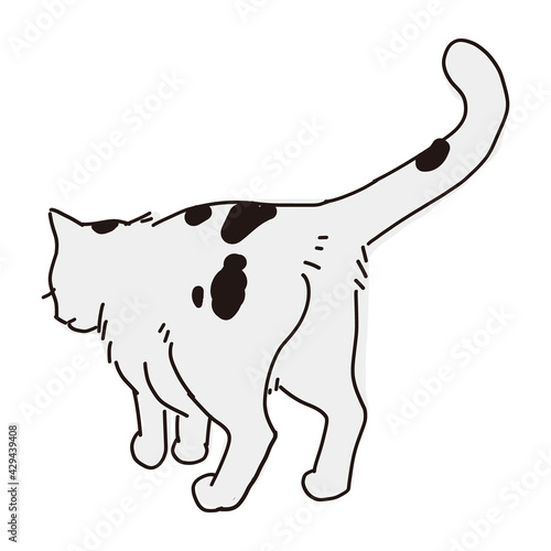 白黒ブチ猫の後ろ姿の全身イラスト
