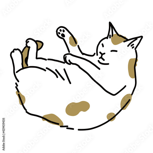 熟睡ているぶち猫のイラスト