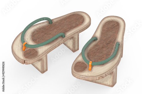 3D render of traditional Japanese wooden shoes (Geta)