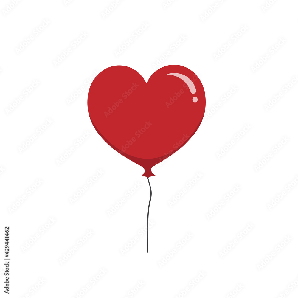 Red heart balloon isolated on white background. Valentine's Day concept. Vector stock