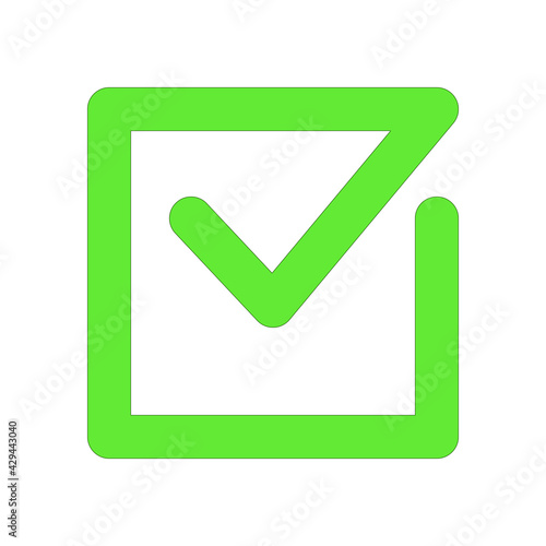 Green check mark in a square, check sheet element. To do list icon. Color vector logo. Vector illustration