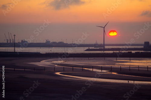 Sunset on a beach in Belgium, Knokke-Heist