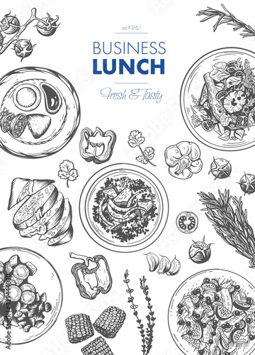 Restaurant lunch menu template. Linear graphic. vector illustration