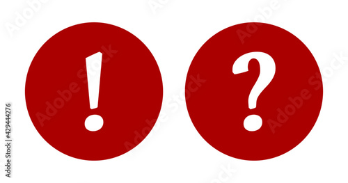 Warning and Info Flat Round Icon Set with Exclamation Mark and Question Mark Symbol. Vector Image.