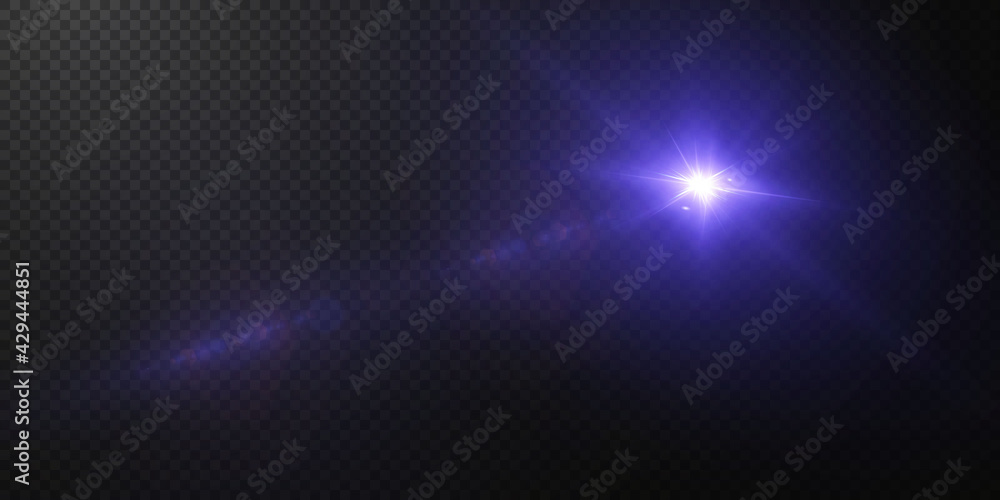 Shining neon stars isolated on black background. Effects, lens flare, shine, explosion, neon light, set. Light star blue png. Light sun blue png. Light flash blue png. 