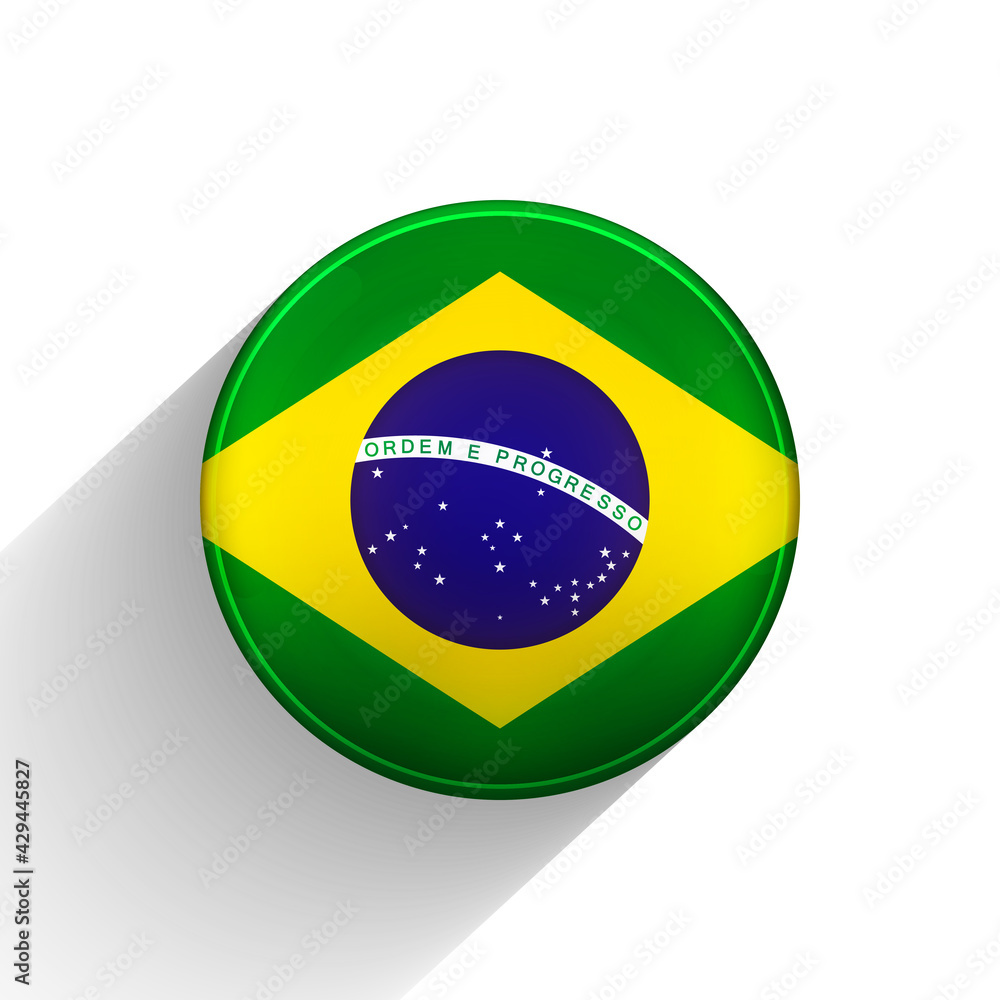 Fototapeta premium Glass light ball with flag of Brazil. Round sphere, template icon. Brazilian national symbol. Glossy realistic ball, 3D abstract vector illustration highlighted on a white background. Big bubble