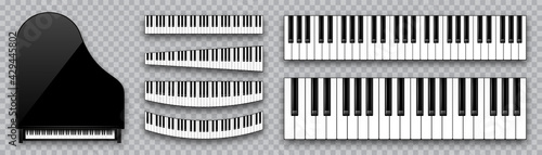 Realistic piano keys collection. Musical instrument keyboard on checkered background. Vector illustration.