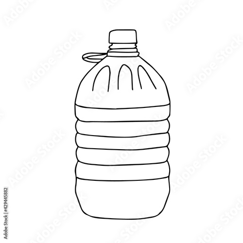 Hand drawn doodle vector icon big large plastic water bottle canister with handle 5 litres black and white clip art single container pictogram.
