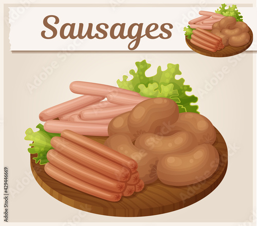 Selection of sausages vector illustration. Cartoon meat food icon
