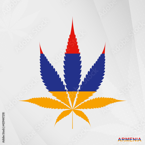 Flag of Armenia in Marijuana leaf shape. The concept of legalization Cannabis in Armenia.