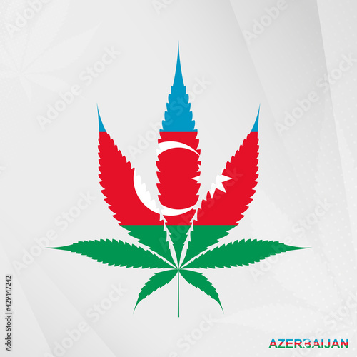 Flag of Azerbaijan in Marijuana leaf shape. The concept of legalization Cannabis in Azerbaijan.