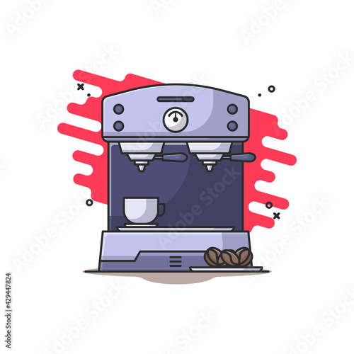 Coffeemaker with Coffee beans Vector Cartoon Illustration