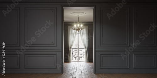 Photography Rendu 3D d'un intérieure de type haussmannien avec mur gris anthracite