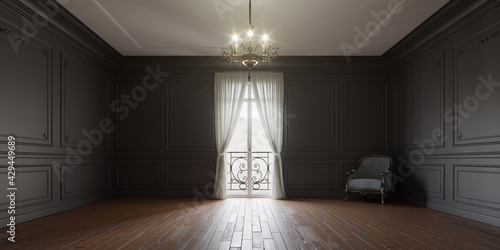 Quadro su tela Rendu 3D d'un intérieure de type haussmannien avec mur gris anthracite