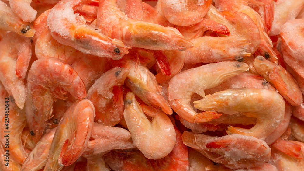 Fresh shrimps in ice. Top view. Fresh shrimps in ice. Top view.