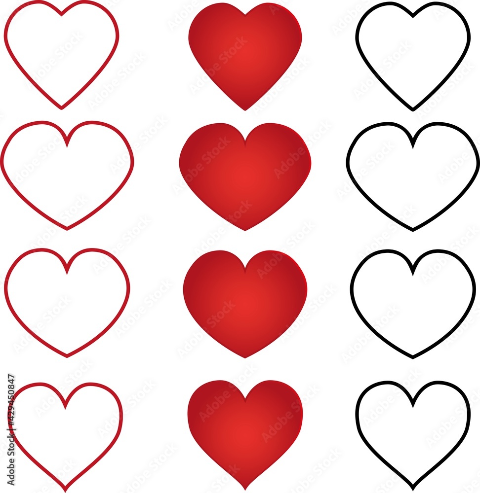 Hearts icons, Love Symbol Icon flat style modern design, isolated on a blank background. Vector illustration. Hearts icons, Love Symbol Icon flat style modern design, isolated on a blank background. Vector illustration.