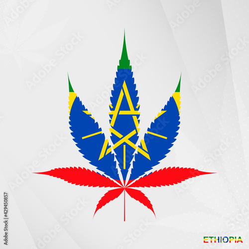 Flag of Ethiopia in Marijuana leaf shape. The concept of legalization Cannabis in Ethiopia.
