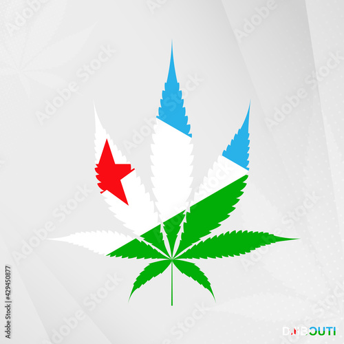 Flag of Djibouti in Marijuana leaf shape. The concept of legalization Cannabis in Djibouti.