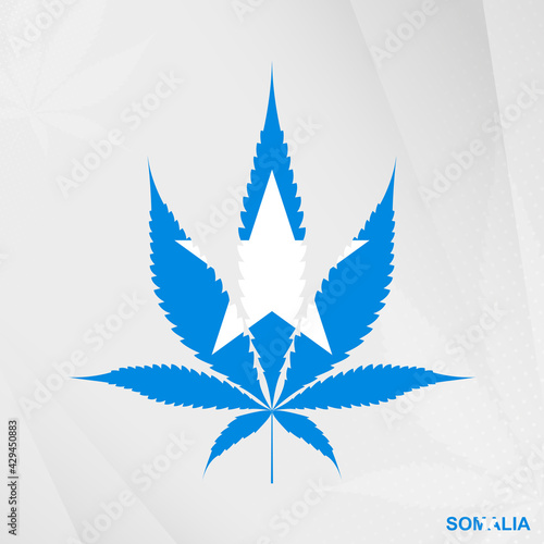 Flag of Somalia in Marijuana leaf shape. The concept of legalization Cannabis in Somalia.