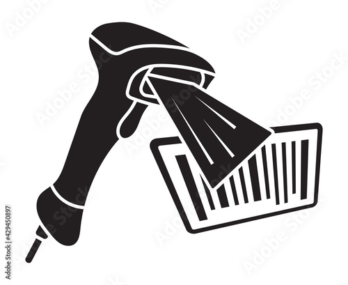 Handheld barcode scanner /  bar code reader with bar code flat icon for apps or websites