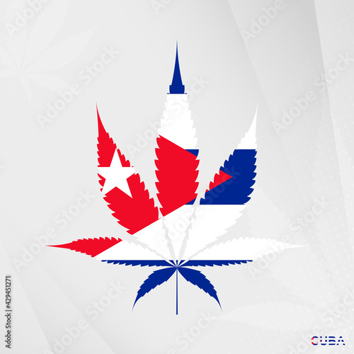 Flag of Cuba in Marijuana leaf shape. The concept of legalization Cannabis in Cuba.