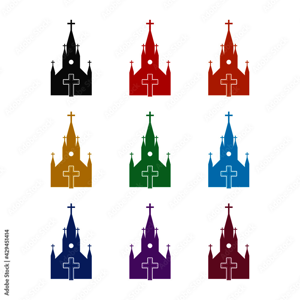 Church icon isolated on white background color set