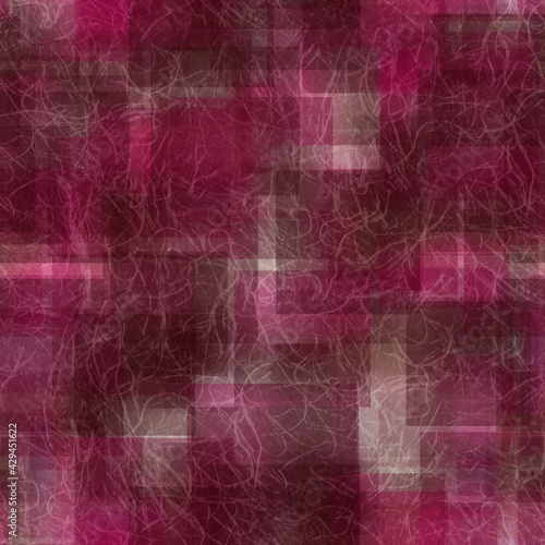 Seamless overlaid geometric shape pattern print. High quality illustration. Transparent rectangles filled with gradient colors scattered. Handmade paper texture overlay.