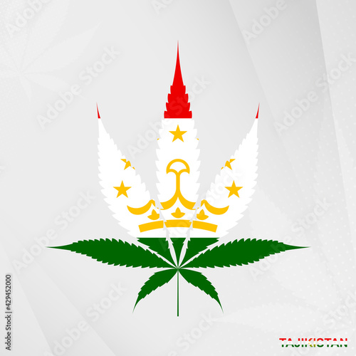 Flag of Tajikistan in Marijuana leaf shape. The concept of legalization Cannabis in Tajikistan.
