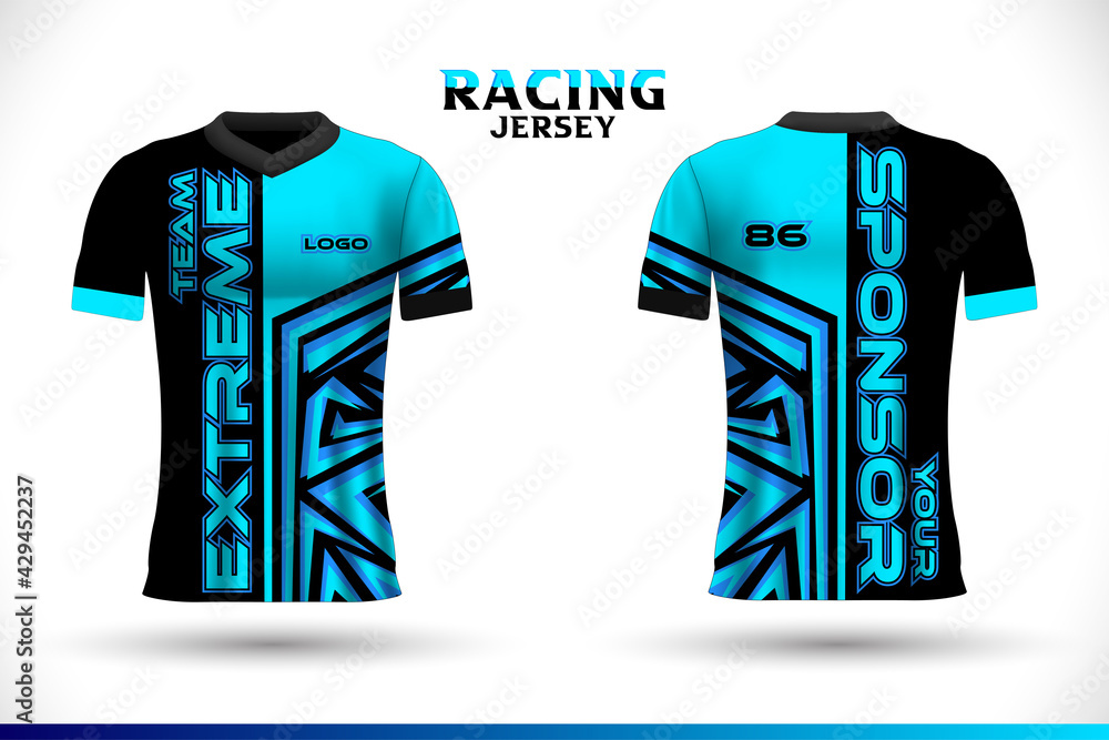 Sports racing jersey design. Front back t-shirt design. Templates for team  uniforms. Sports design for football, racing, gaming jersey. Vector. Stock  Vector | Adobe Stock
