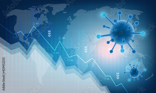 Crisis the coronavirus impacts the global economy. Graph in decline .The coronavirus weakens the economy. 3D Illustration