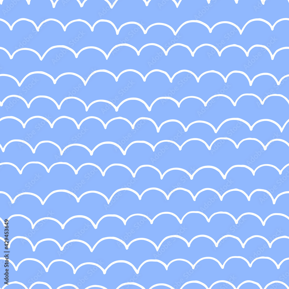 Vector simple seamless pattern with hand drawn waves on blue background. Doodle illustration Vector simple seamless pattern with hand drawn waves on blue background. Doodle illustration