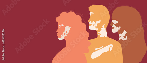 People with vitiligo isolated as copy space template, color vector stock illustration with men and women with autoimmune depigmentation photo