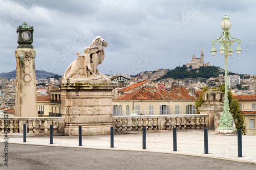 Catedral de Notre Dame desde la Estacion de Tren de la ciudad de Marsella o Marseille en el pais de Francia o France photo