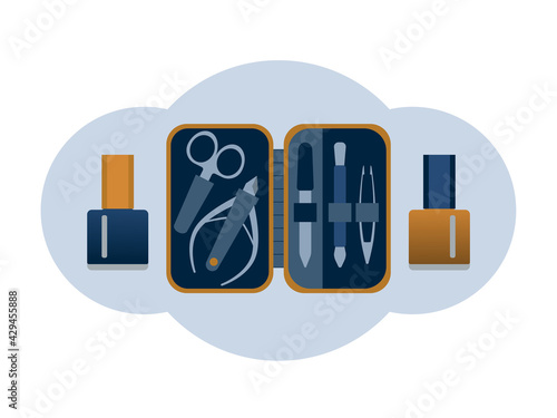 Manicure set and nail polish. Illustration. Hand care