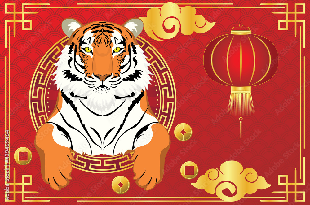 Obraz premium Chinese new year card with tiger