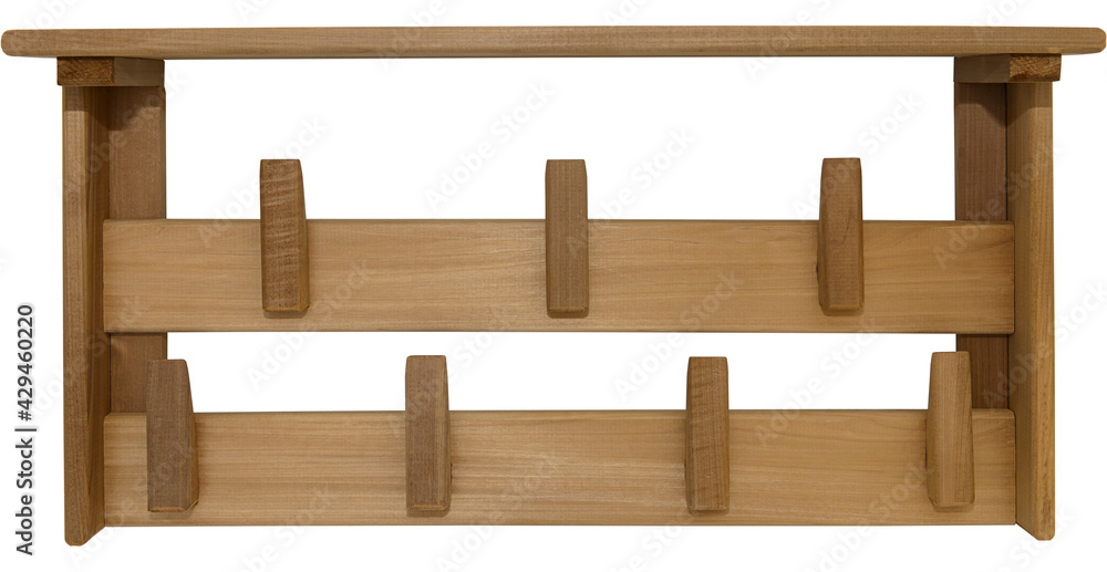 Wooden clothes hanger made of brown wood on a white background Wooden clothes hanger made of brown wood on a white background