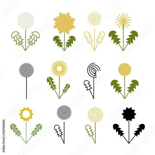 Set of spring plant chamomile and sunflower.