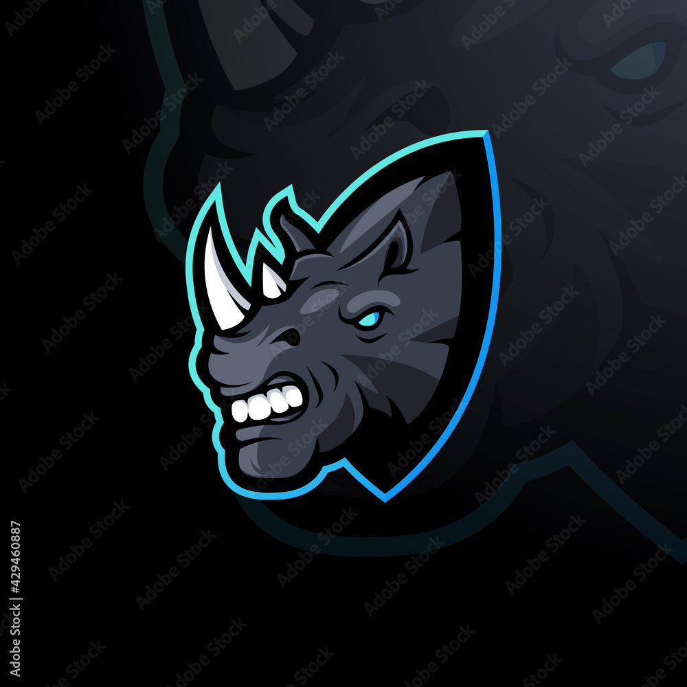 Rhino mascot logo design vector with modern illustration concept style for badge, emblem and t-shirt printing. Rhinoceros illustration for e-sport team