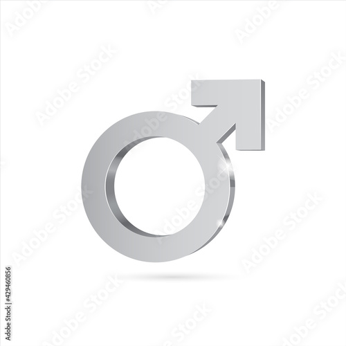 Male gender symbol Mars. silver3d symbol. Vector