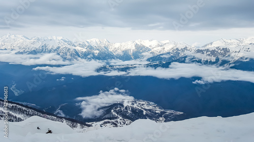 Mountain view from Rosa Peak. Alpine Resort in Sochi, Russia